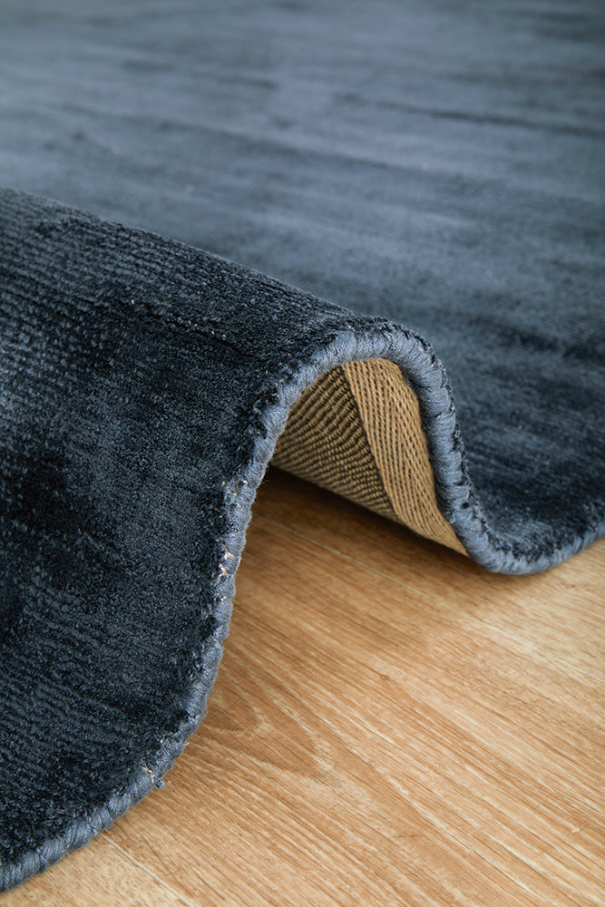 Bliss Navy Denim Minimal Luxury Viscose Rug