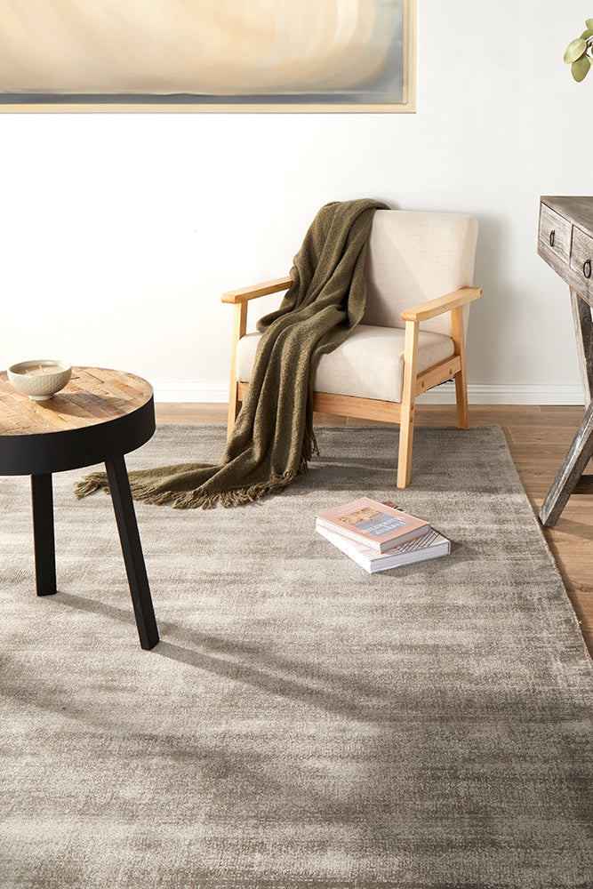 Bliss Grey Minimal Luxury Viscose Rug