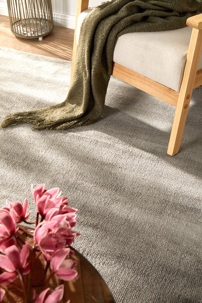 Bliss Grey Minimal Luxury Viscose Rug