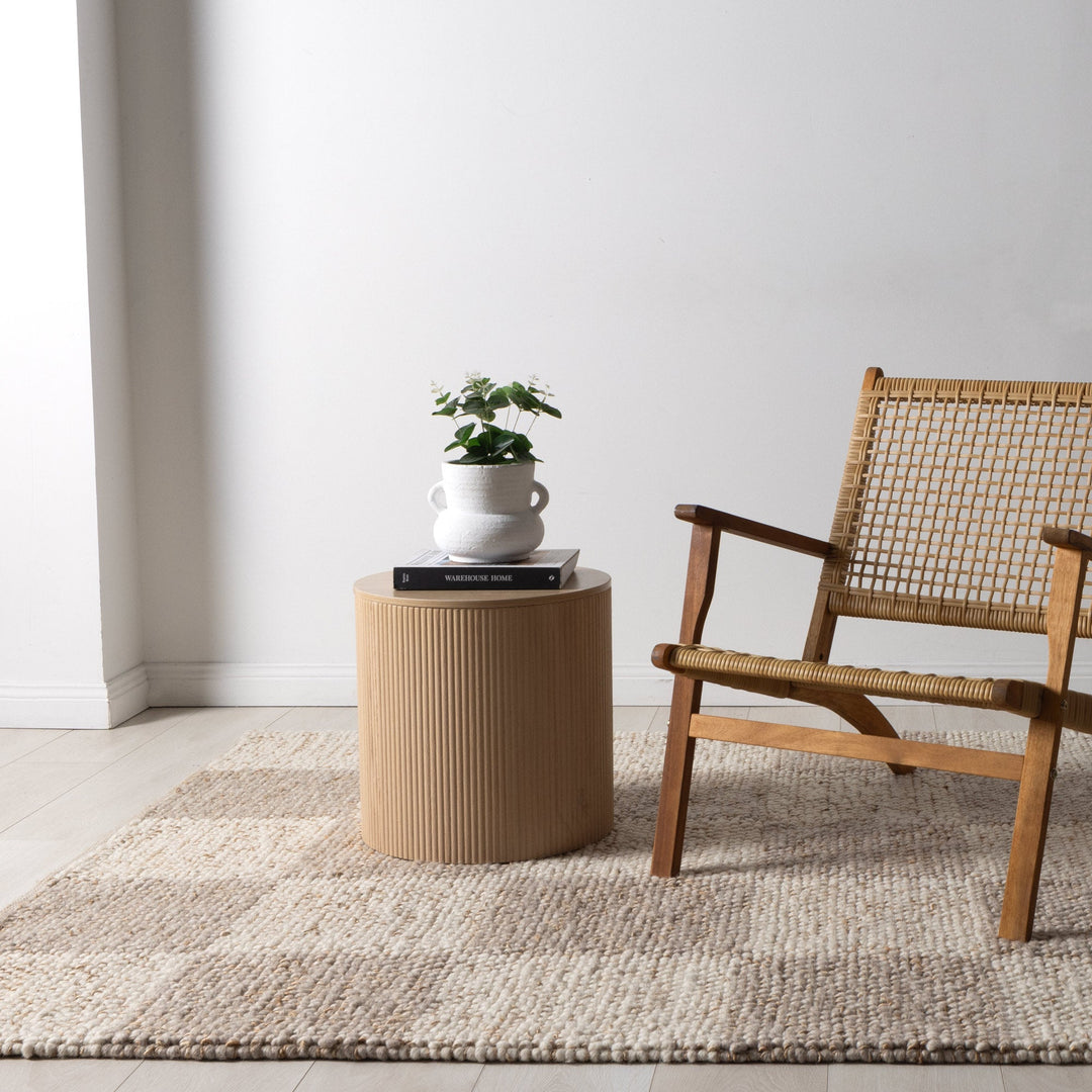 Eco Weave Checkered Beige and Ivory Jute and Wool Rug