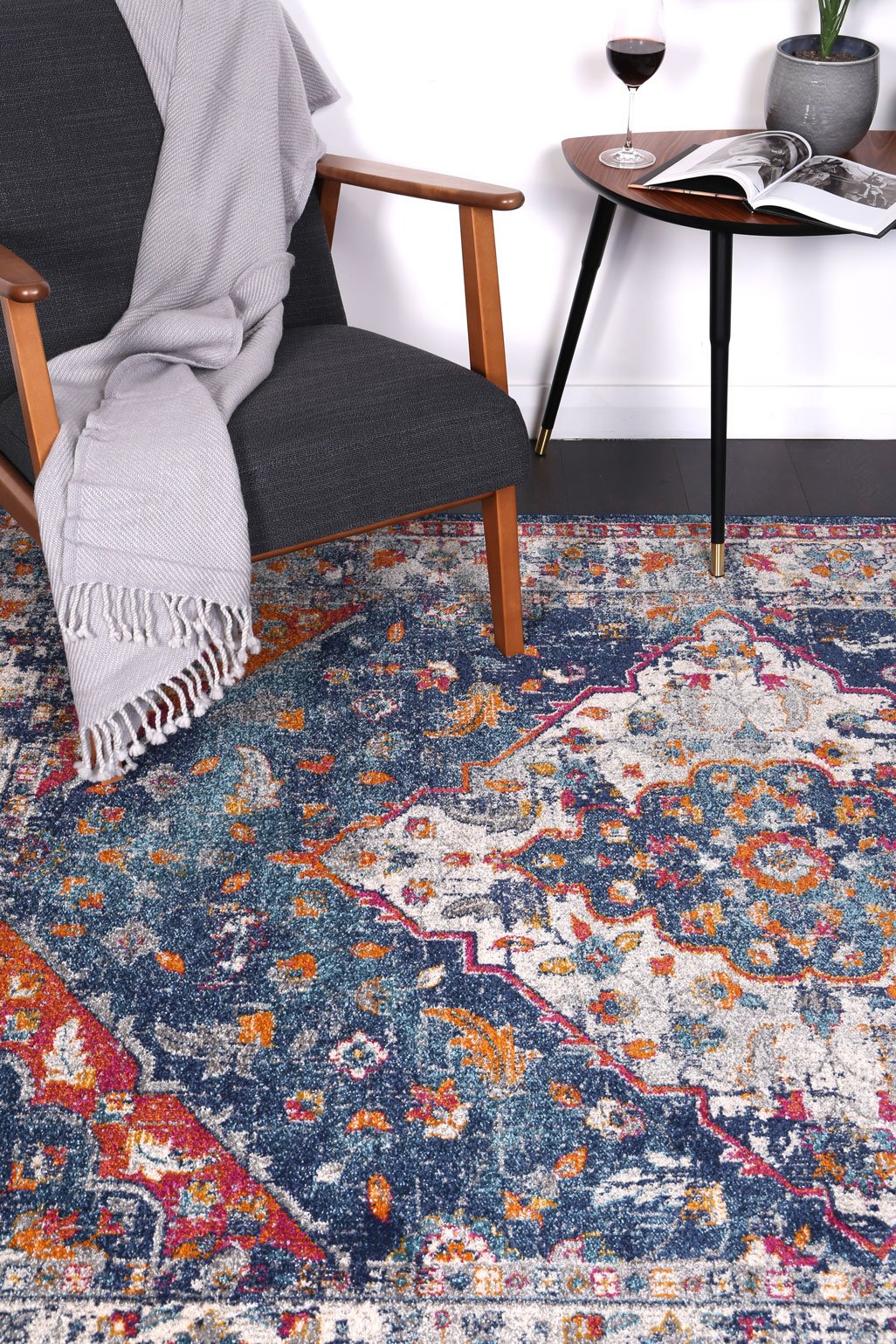 Delicate Navy Multi Oriental Rug