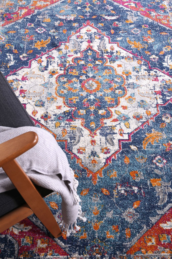 Delicate Navy Multi Oriental Rug