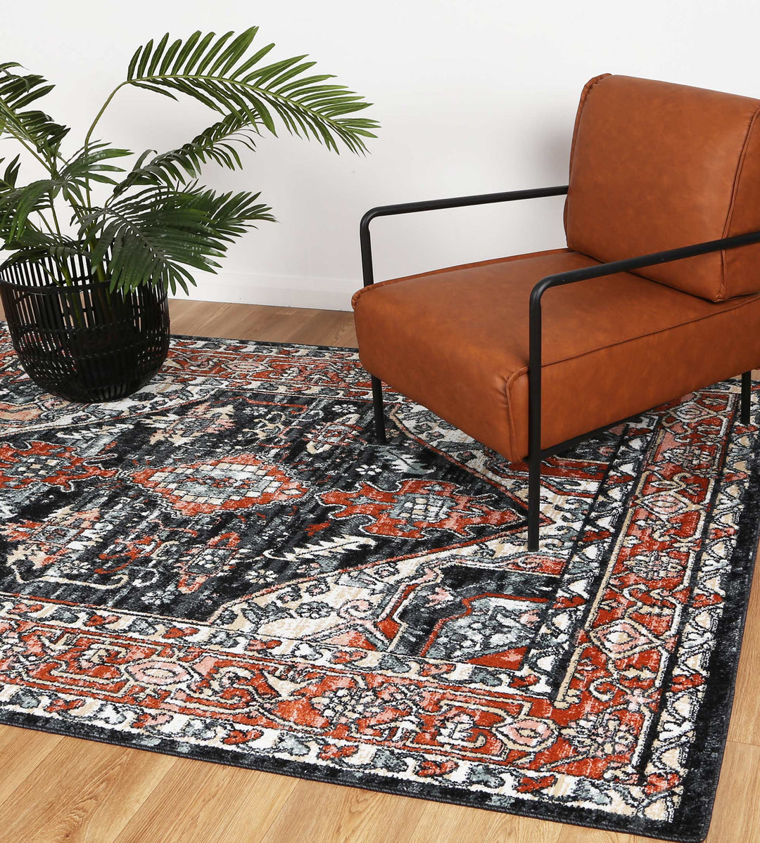 Estate Traditional Terracotta Black Rug