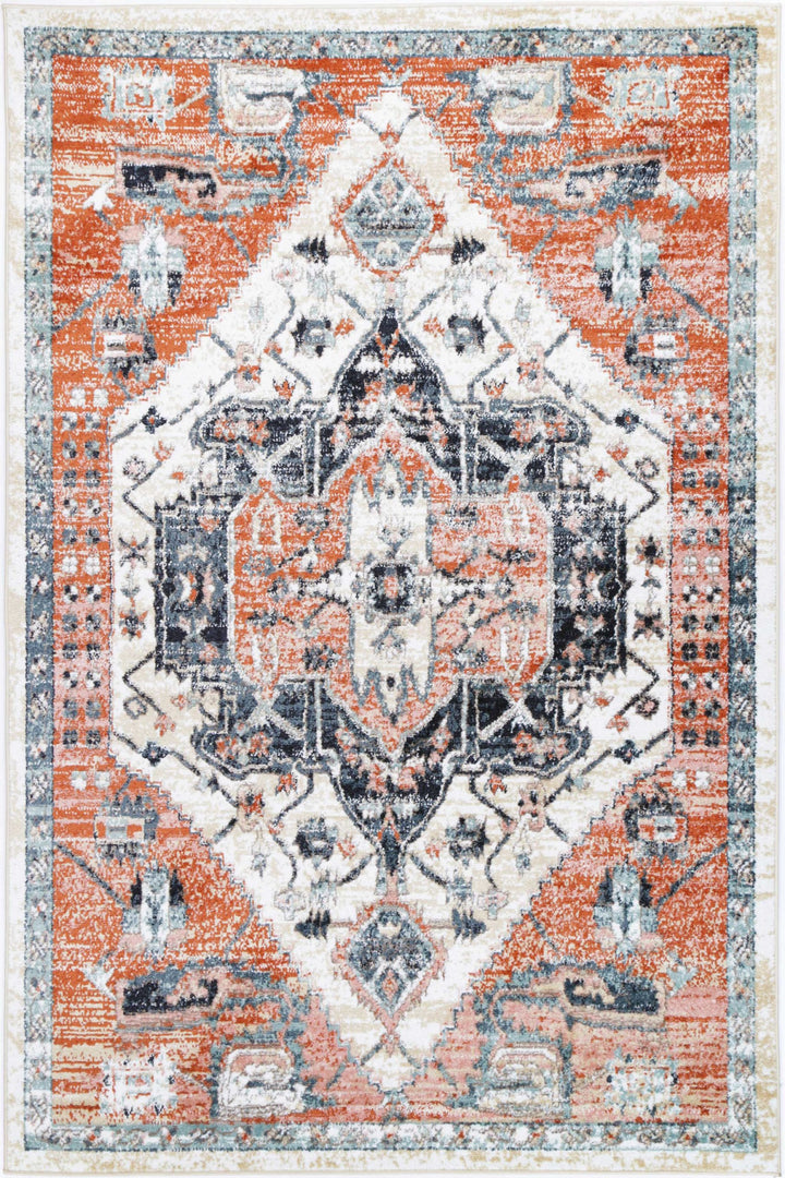 Estate Traditional Terracotta White Rug