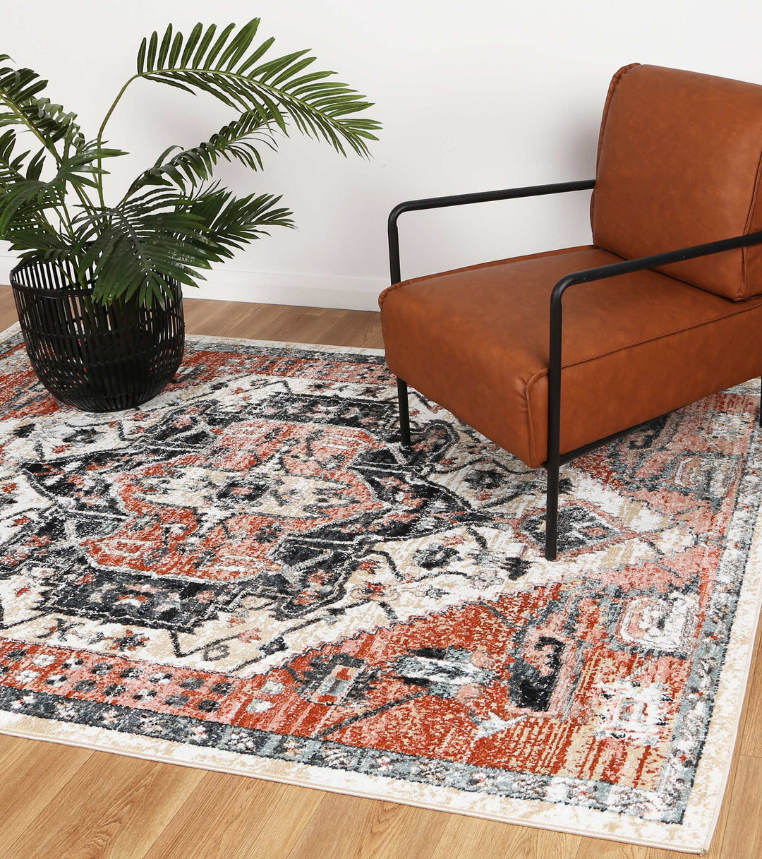 Estate Traditional Terracotta White Rug