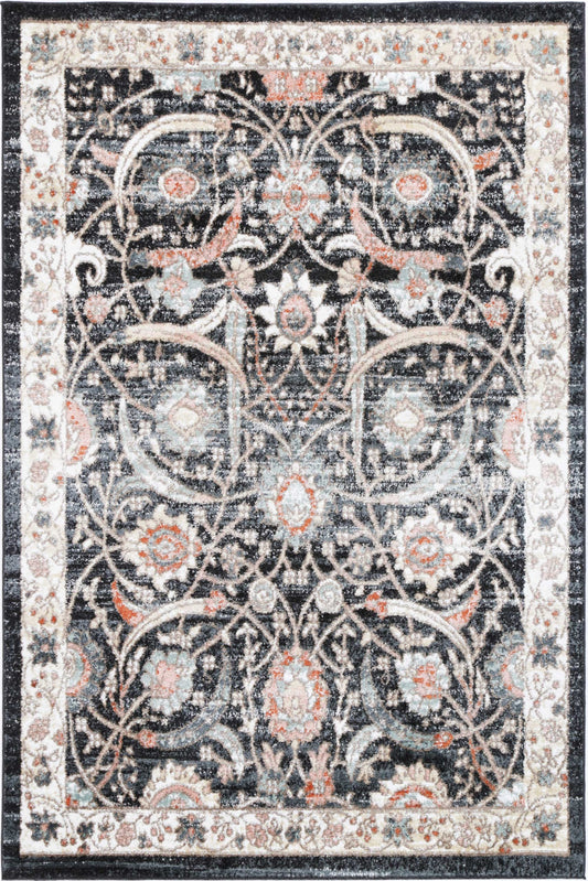 Estate Traditional Charcoal Cream  Rug