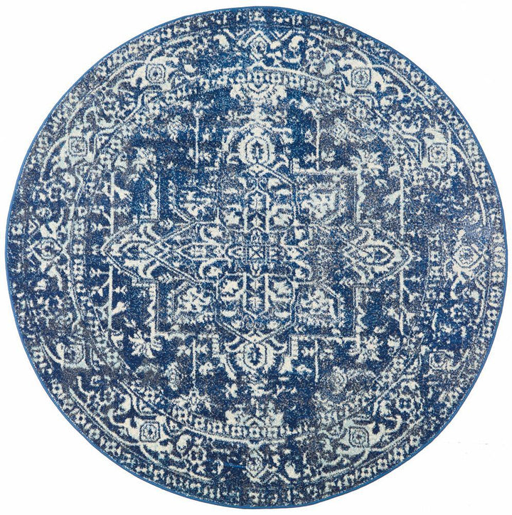 Evoke Contrast Navy Transitional Round Rug