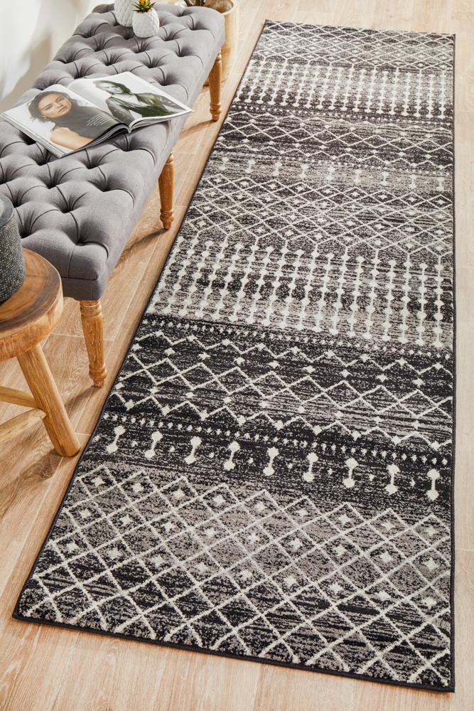 Evoke Simplicity Black Transitional Runner Rug