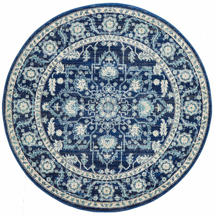 Evoke Release Navy Transitional Round Rug