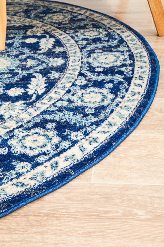 Evoke Release Navy Transitional Round Rug