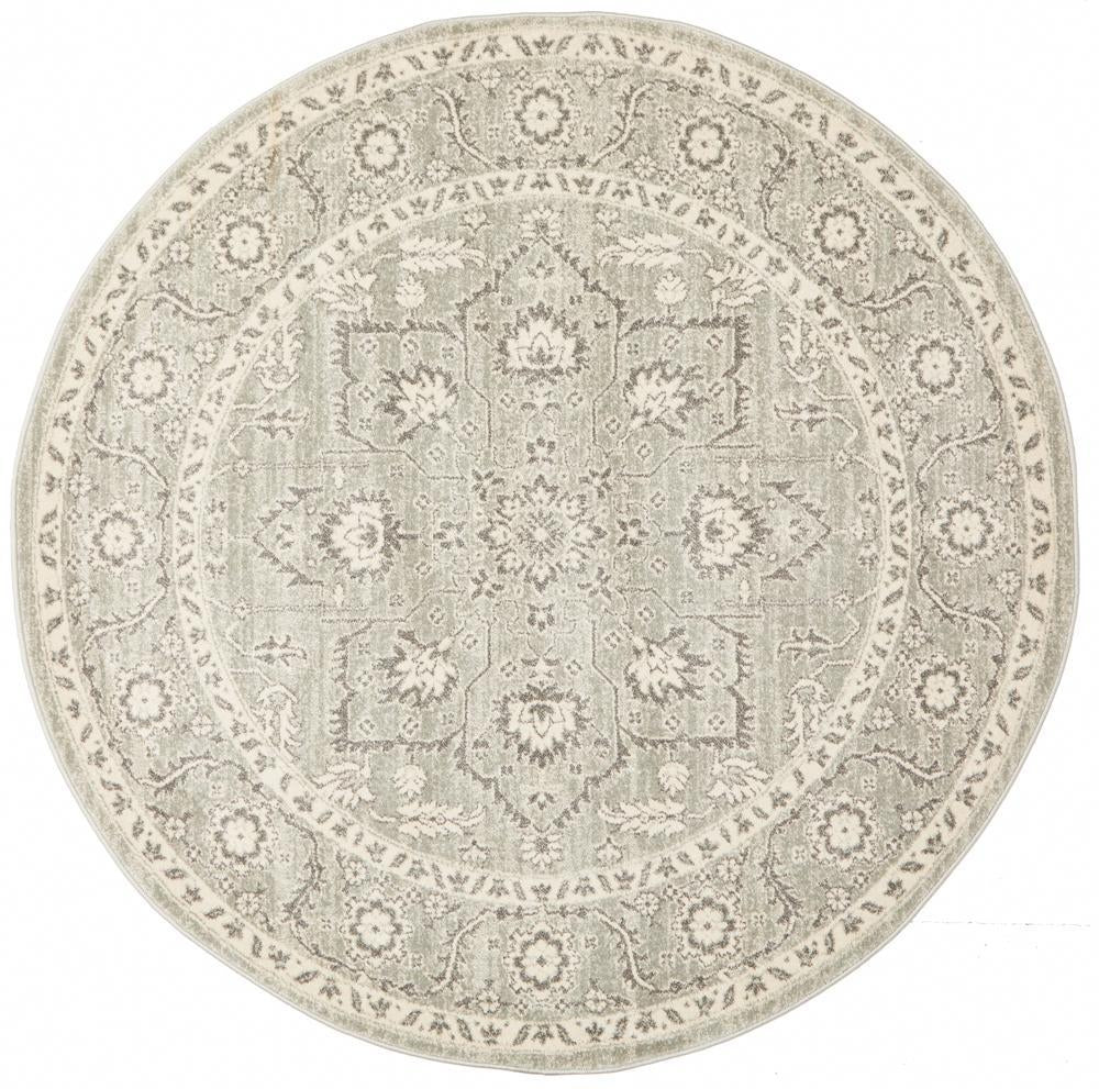 Evoke Silver Flower Transitional Round Rug