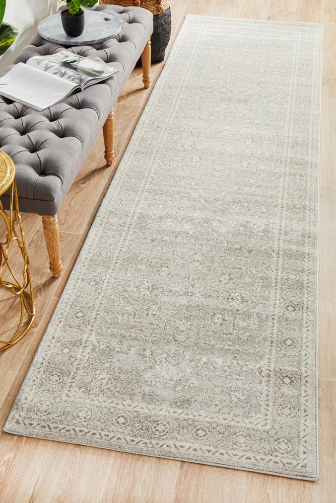 Evoke Silver Flower Transitional Runner Rug