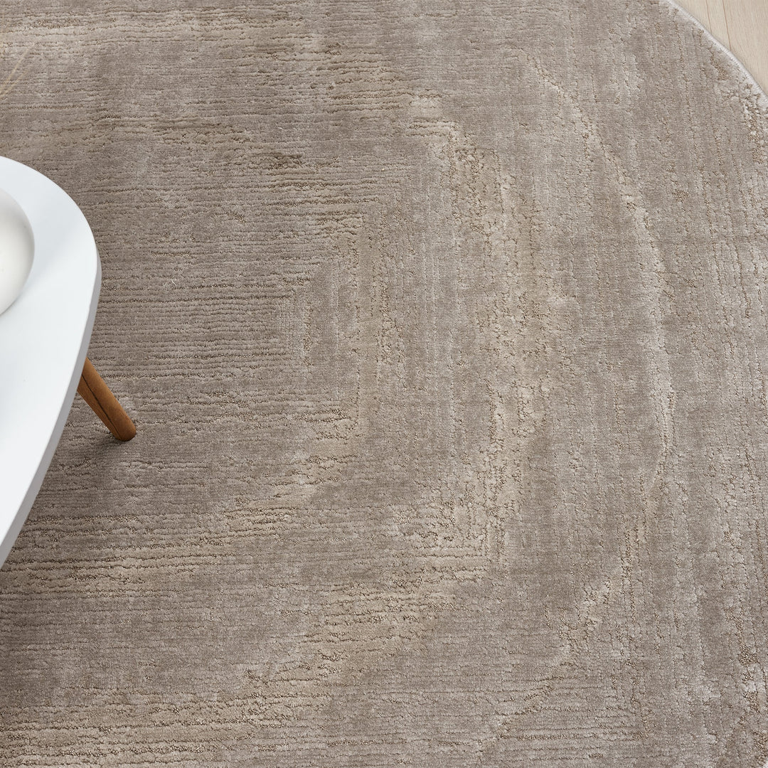 Luxe Distressed Border Beige Round Rug