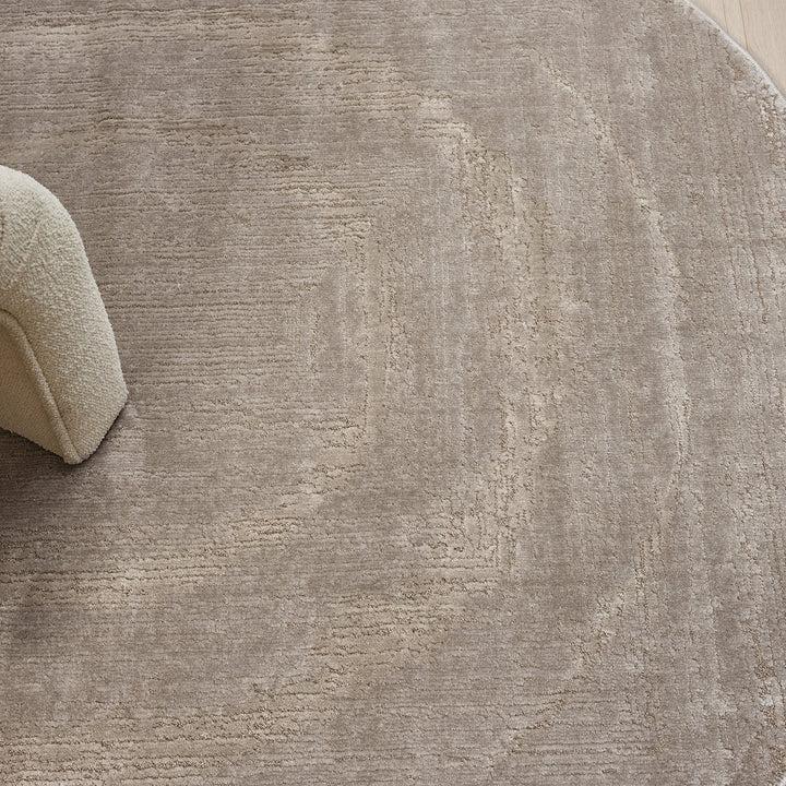 Luxe Distressed Border Beige Round Rug