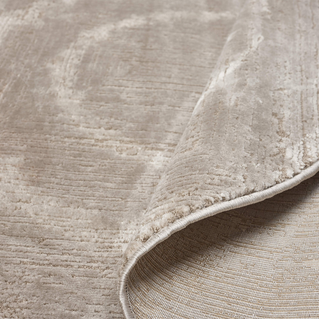 Luxe Distressed Border Beige Round Rug