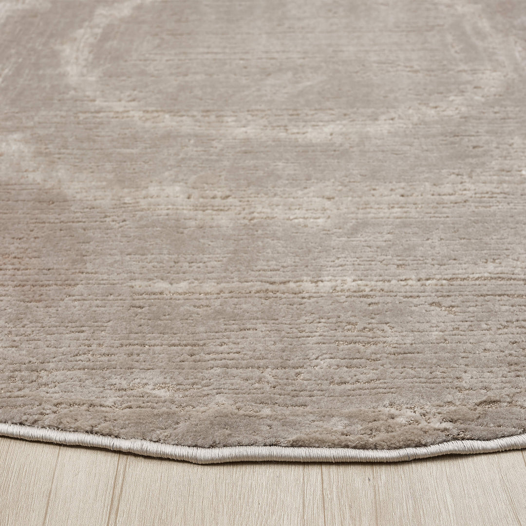 Luxe Distressed Border Beige Round Rug