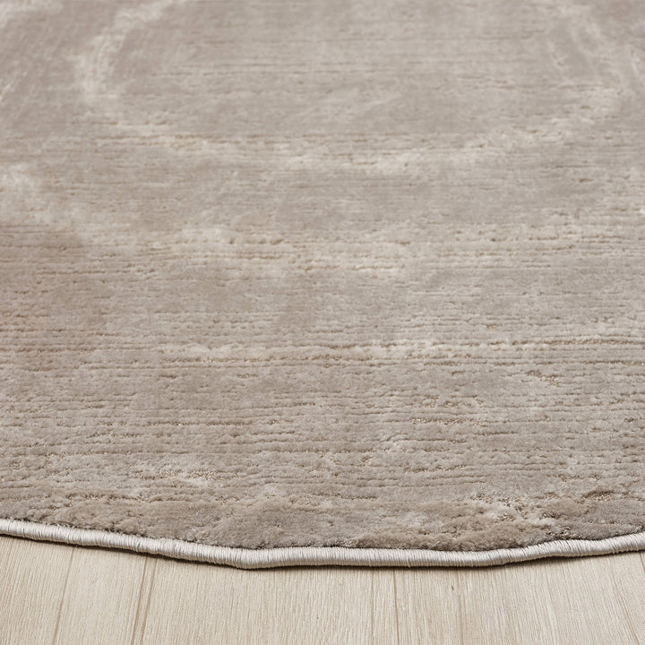 Luxe Distressed Border Beige Round Rug