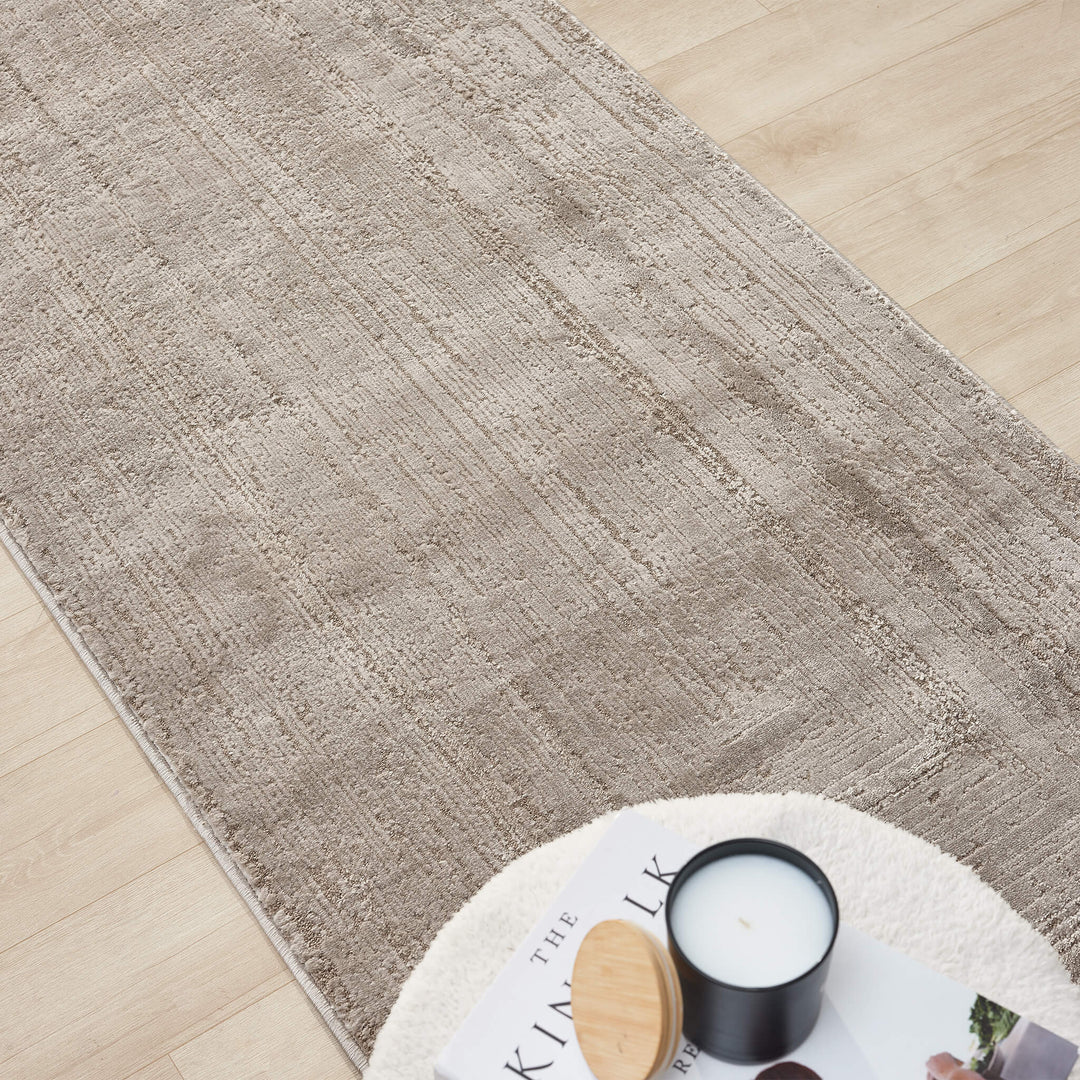 Luxe Distressed Border Beige Runner Rug