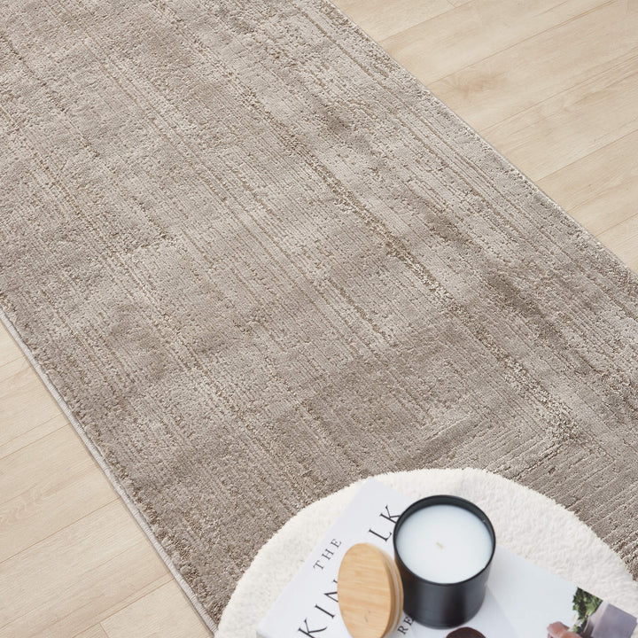 Luxe Distressed Border Beige Runner Rug