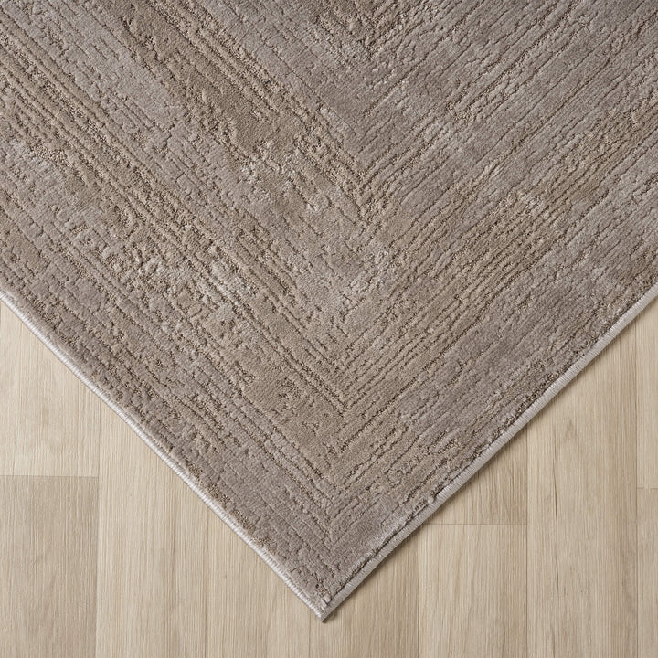 Luxe Distressed Border Beige Runner Rug