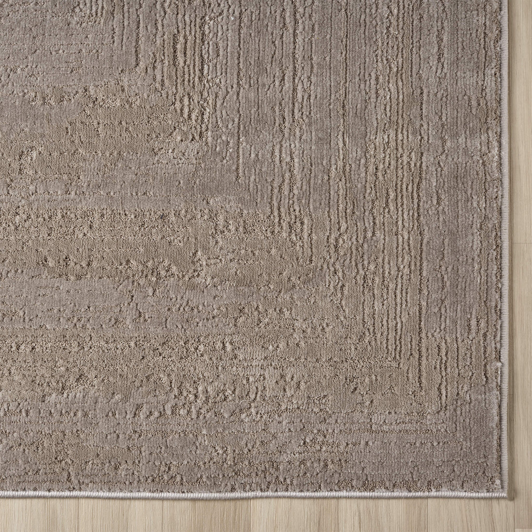 Luxe Distressed Border Beige Runner Rug