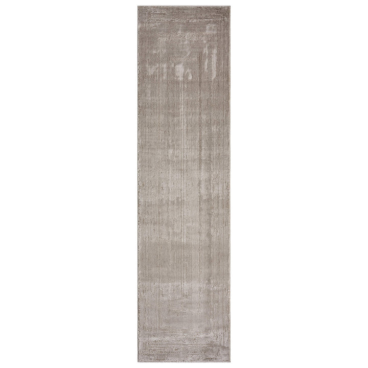Luxe Distressed Border Beige Runner Rug