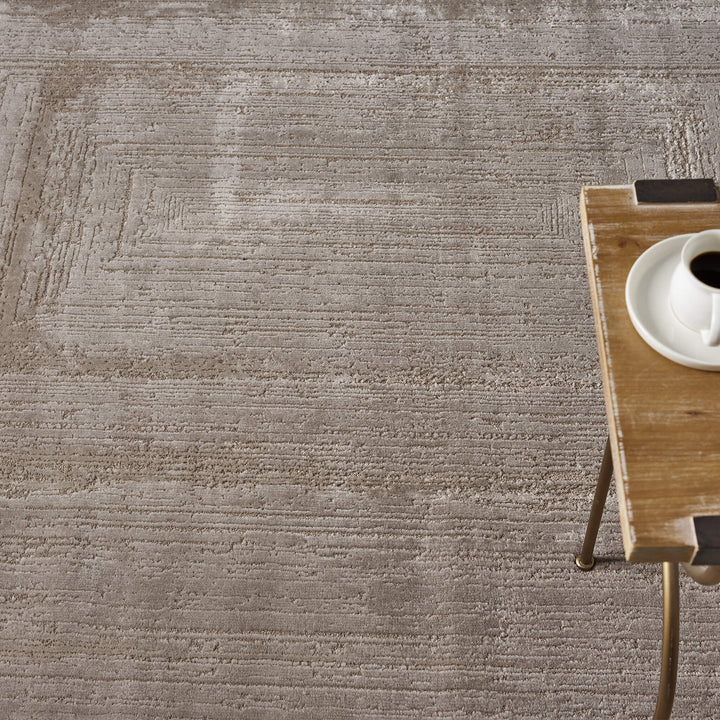 Luxe Distressed Border Beige Rug