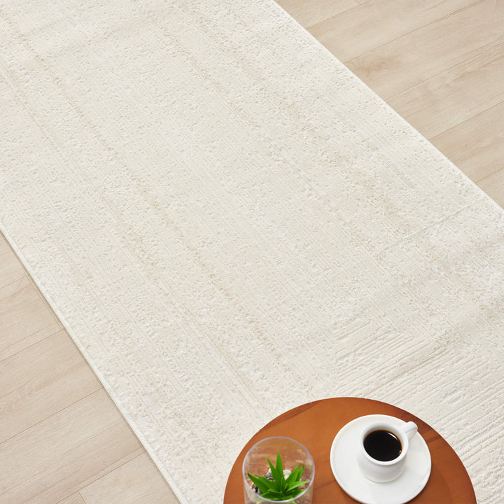 Luxe Distressed Border Warm Cream Runner Rug