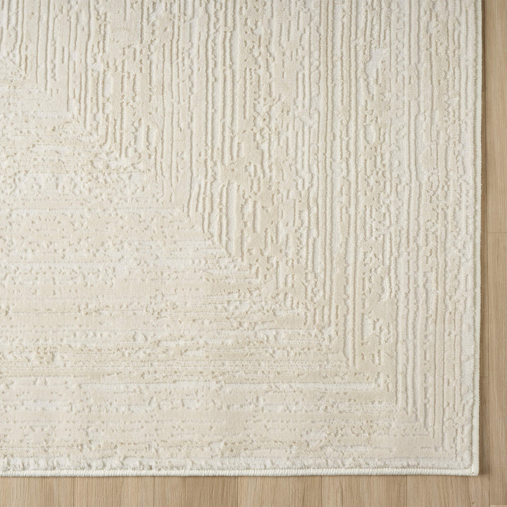 Luxe Distressed Border Warm Cream Runner Rug