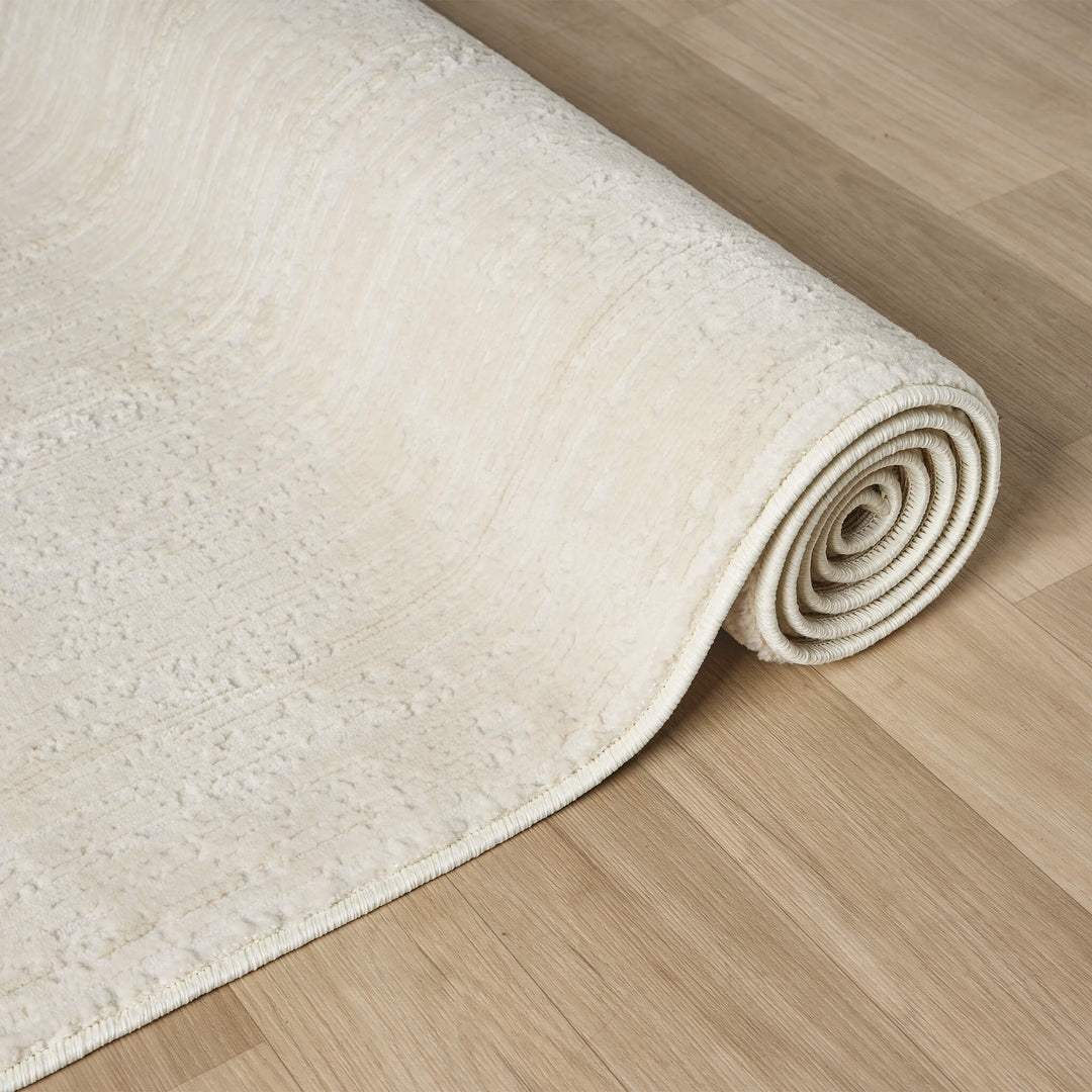 Luxe Distressed Border Warm Cream Runner Rug