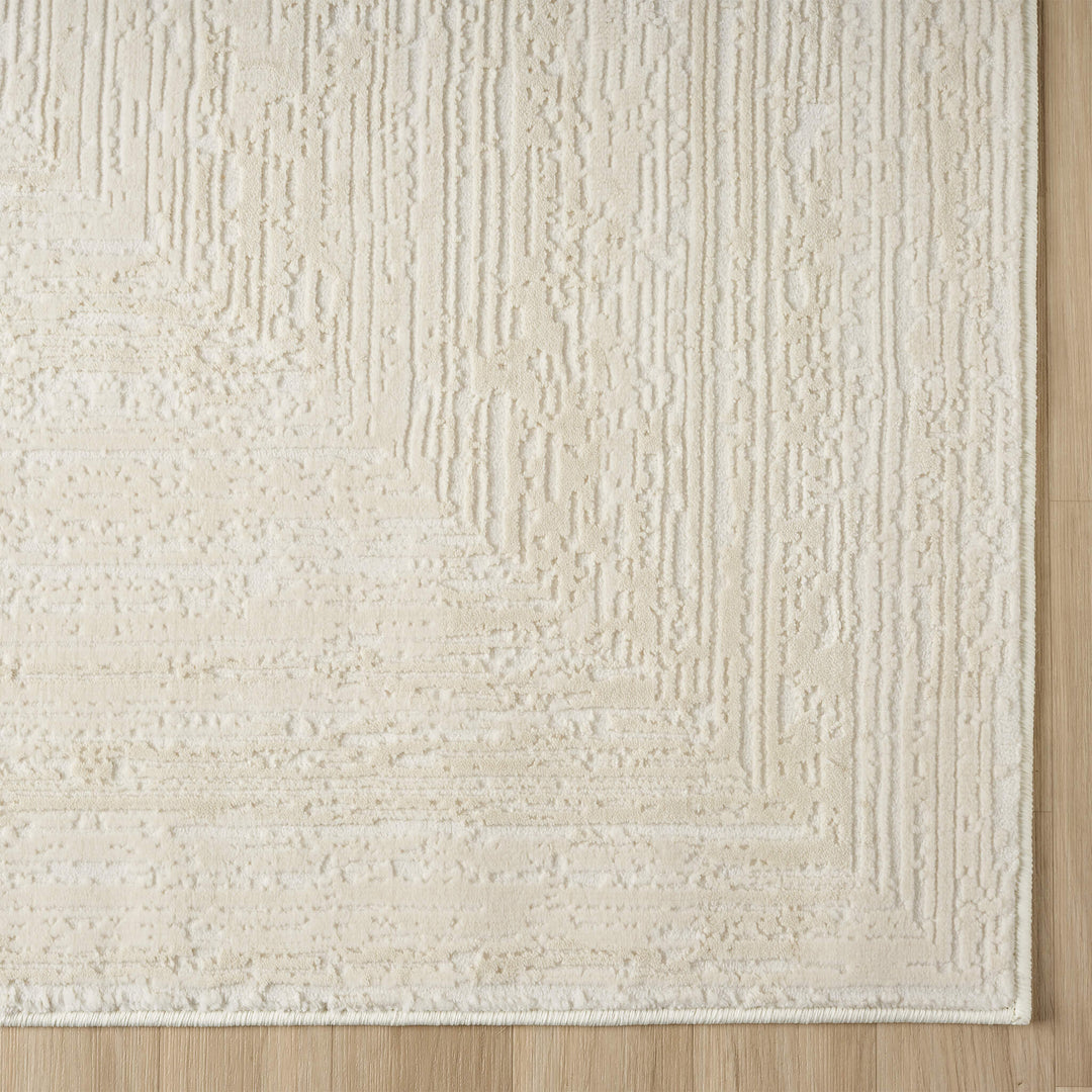 Luxe Distressed Border Warm Cream Rug