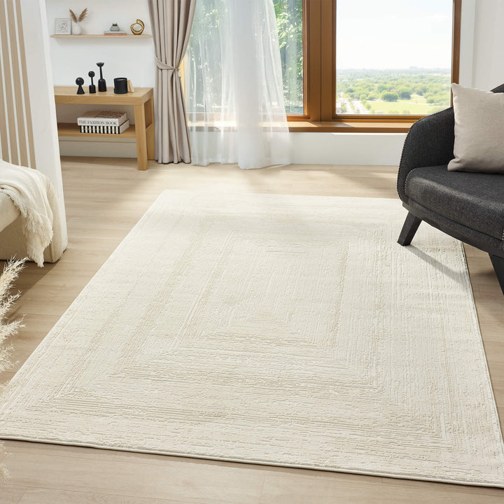 Luxe Distressed Border Warm Cream Rug