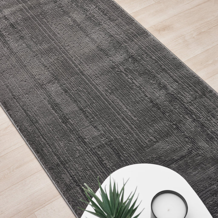 Luxe Distressed Border Dark Grey Runner Rug