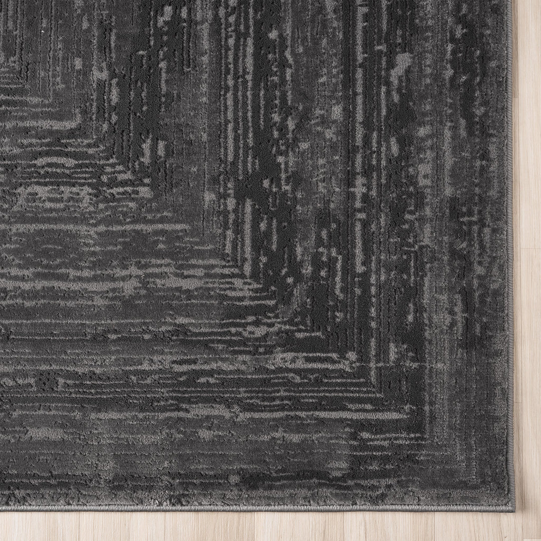 Luxe Distressed Border Dark Grey Runner Rug