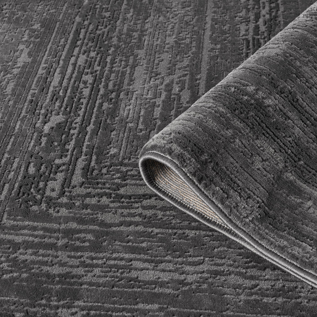 Luxe Distressed Border Dark Grey Runner Rug