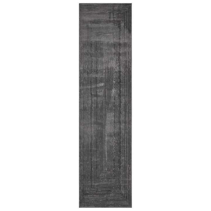 Luxe Distressed Border Dark Grey Runner Rug