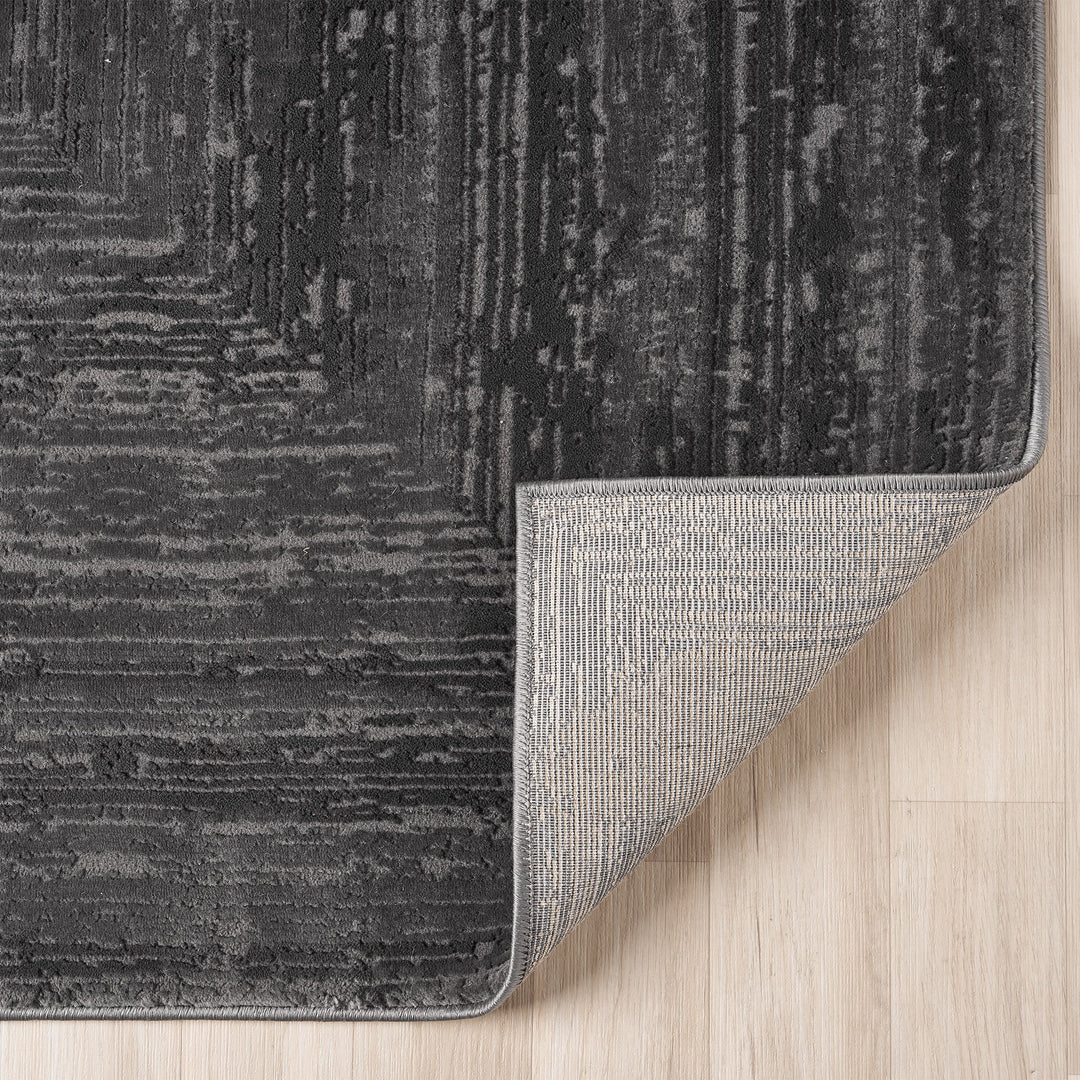 Luxe Distressed Border Dark Grey Runner Rug