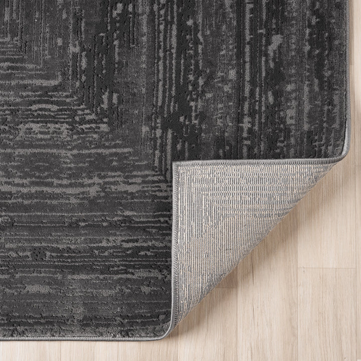 Luxe Distressed Border Dark Grey Runner Rug