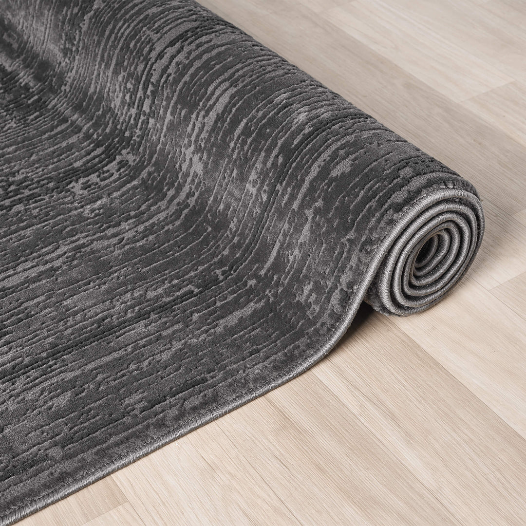 Luxe Distressed Border Dark Grey Runner Rug