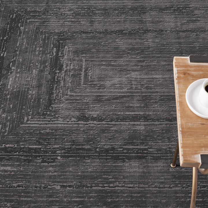 Luxe Distressed Border Dark Grey Rug