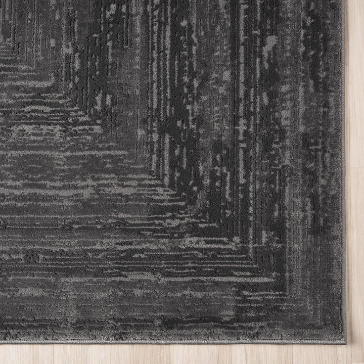 Luxe Distressed Border Dark Grey Rug