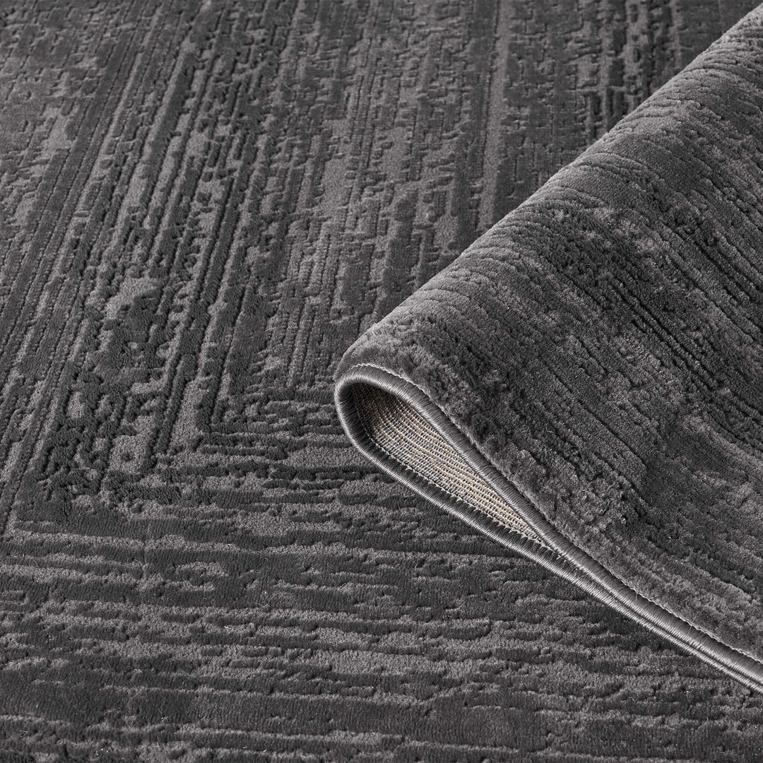 Luxe Distressed Border Dark Grey Rug