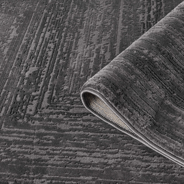 Luxe Distressed Border Dark Grey Rug