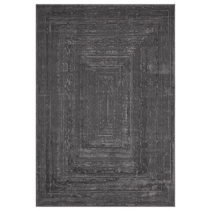 Luxe Distressed Border Dark Grey Rug