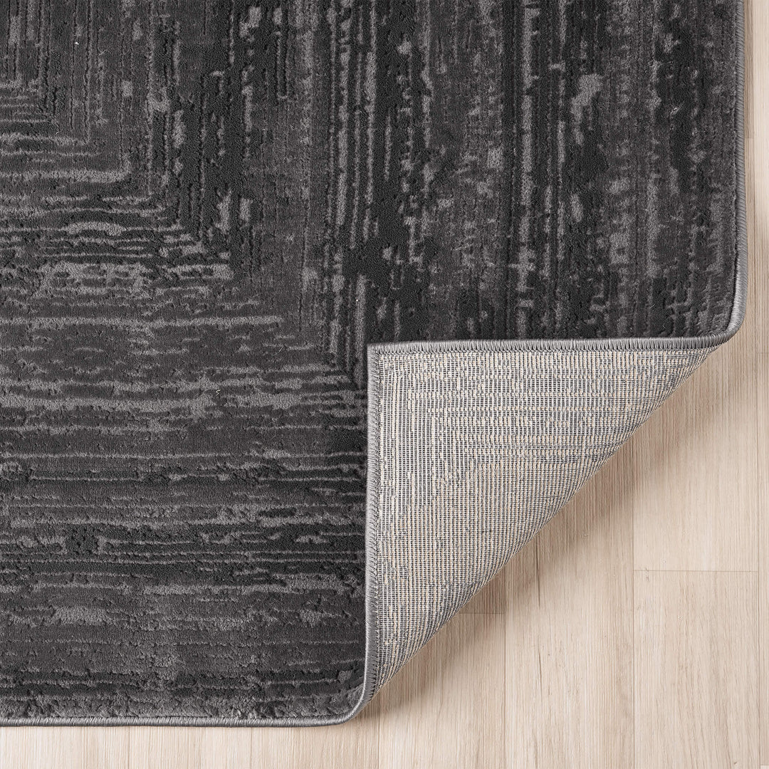 Luxe Distressed Border Dark Grey Rug
