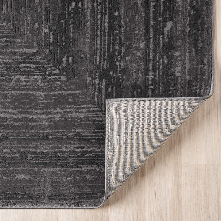 Luxe Distressed Border Dark Grey Rug