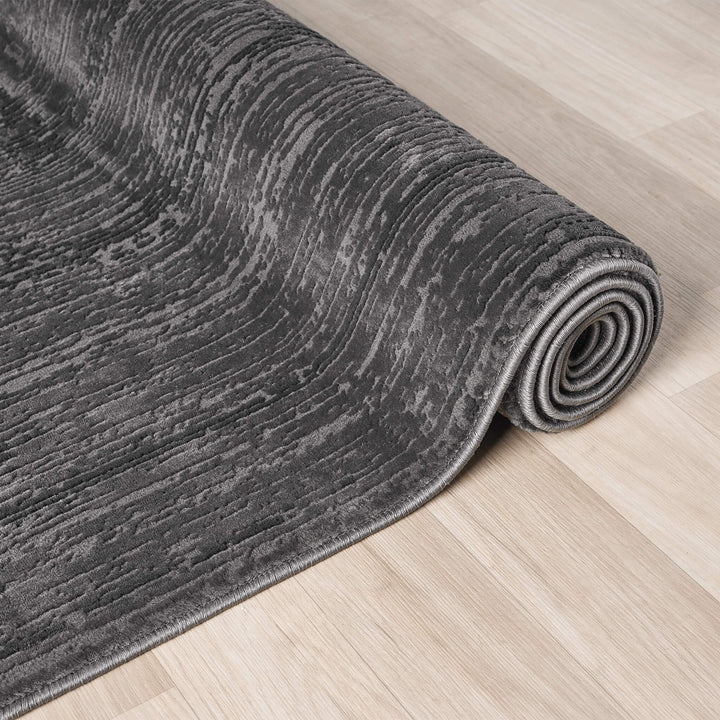 Luxe Distressed Border Dark Grey Rug