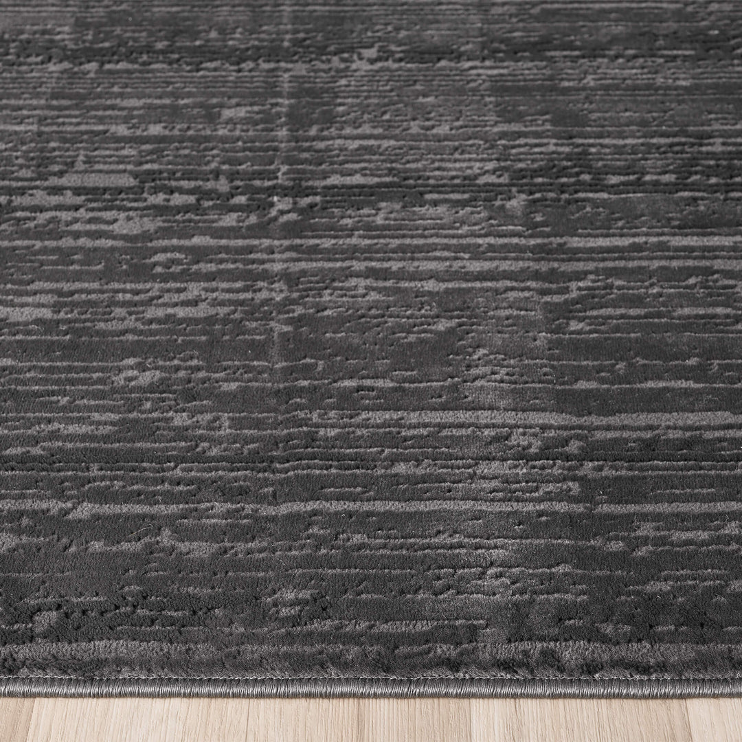 Luxe Distressed Border Dark Grey Rug