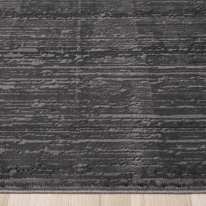 Luxe Distressed Border Dark Grey Rug