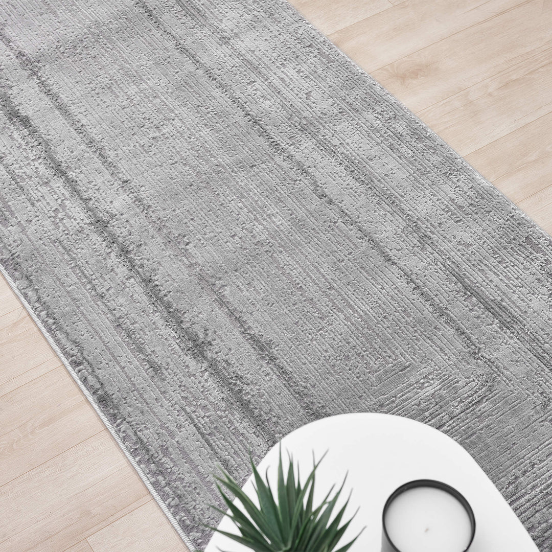 Luxe Distressed Border Grey Runner Rug